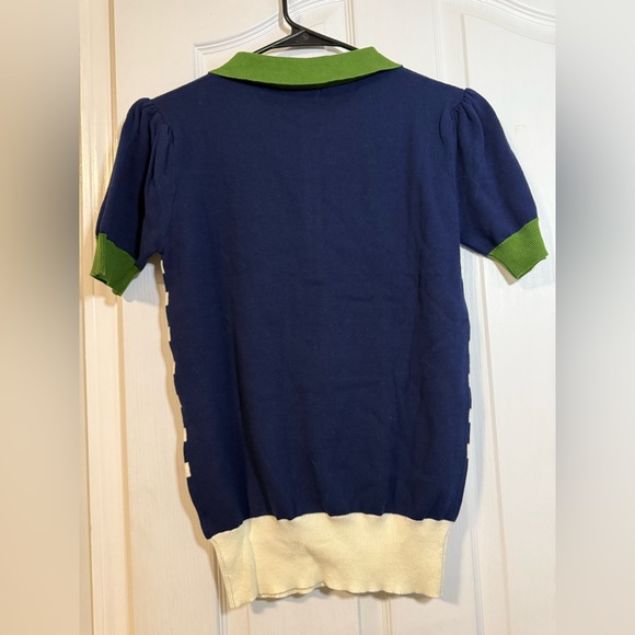 OXKNIT Women's Striped Polo Shirt - Navy, Green, and White Small - Picture 6 of 6